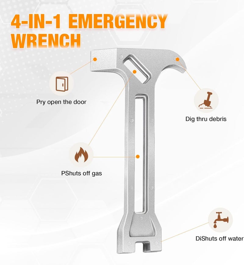 VYH 4-in-1 Emergency Tool – Gas & Water Shut Off Wrench, Non-Sparking Pry Bar, Earthquake Survival – Firefighter-Designed, Heavy-Duty Alloy (Silver) - Image 2